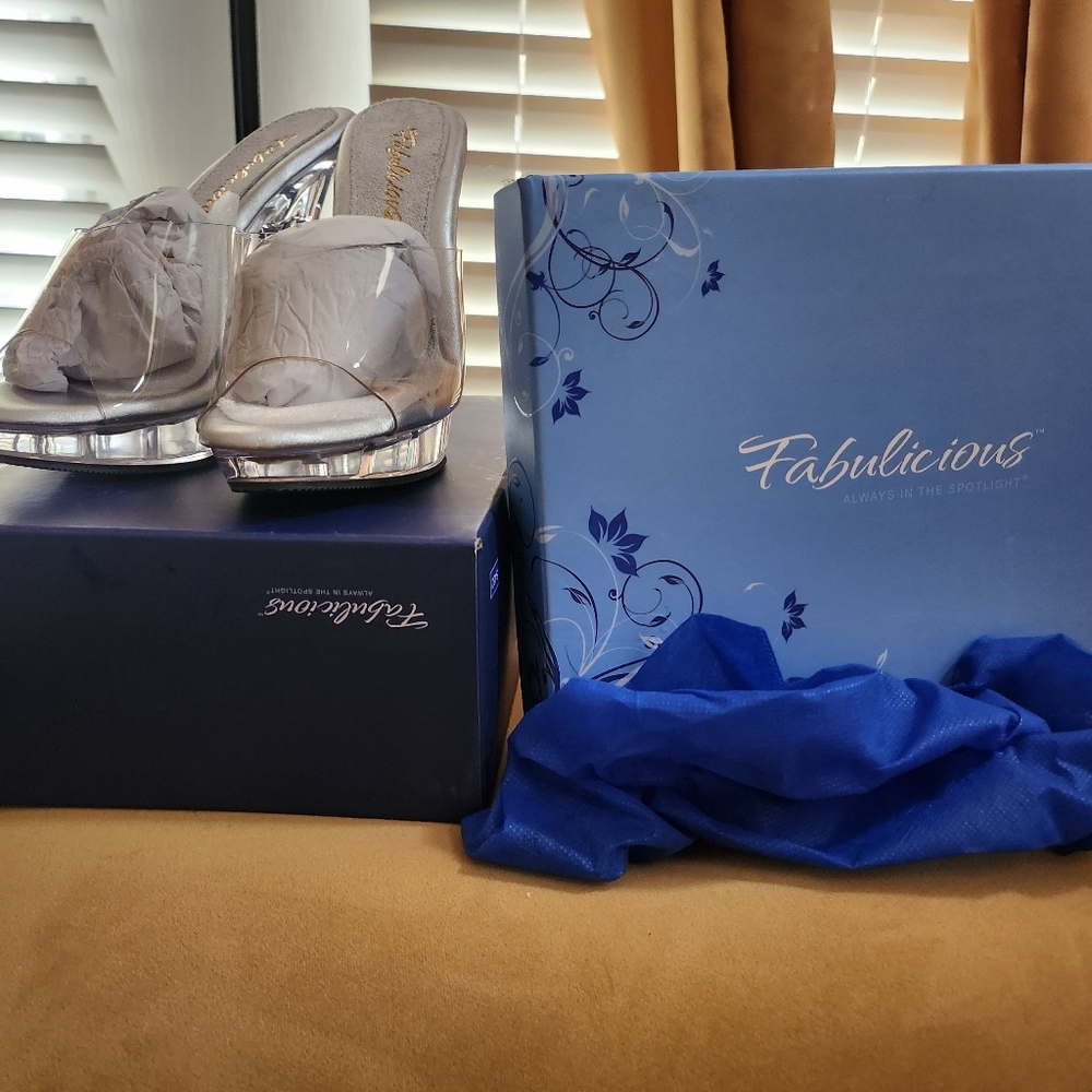(Brand New) Clear size 5 fabulicious high heels with box and three bag covers